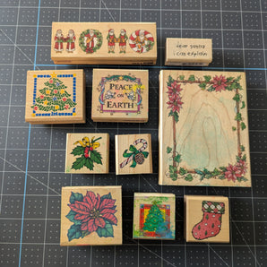 Vintage (Well Used) Holiday Rubber Stamps - Sold Separately