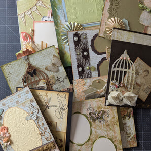 Set of 10 Near Complete Rigid Chipboard Scrapbook Pages