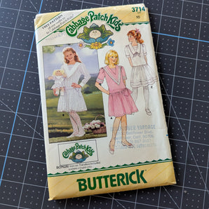 1986 Cabbage Patch Kids Butterick 3714 Girl's Dress and Doll Outfit Pattern - Size 10
