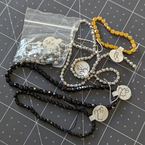 Black, Silver & Gold Micro Faceted Czech Glass Beads