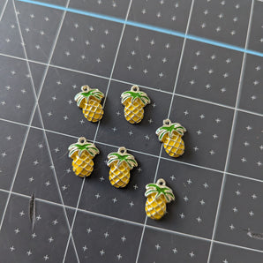Silver Enameled Pineapple Charms - Set of 6