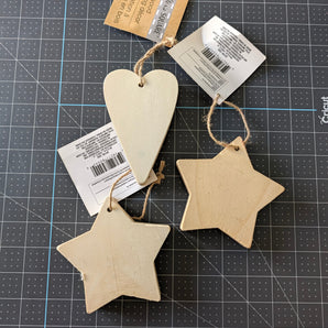Heart & Stars Paintable Woodcraft Ornaments