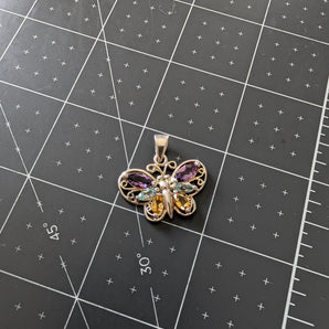 Small Rhinestone Sterling Silver Butterfly Pendant