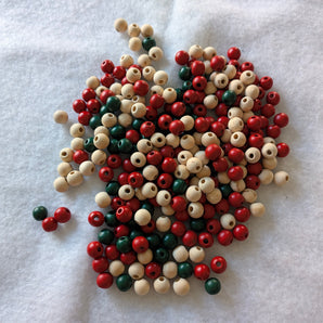 Soft Shine Red, Green and Natural Wooden Beads