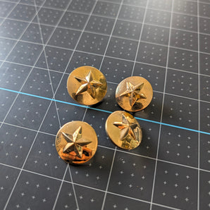 Gold Metalized Plastic Star Badge Shank Buttons - Two Sizes