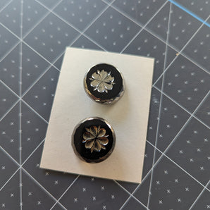 Pair of Vintage Shank Buttons with Silver Floral Pattern - 7/8-inch