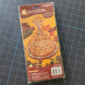 6 Decorative Cellophane Bags - Fall Leaves - 16 x 18-inches