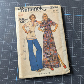 Butterick #3590 Vintage Pattern: Misses' Caftan & Top