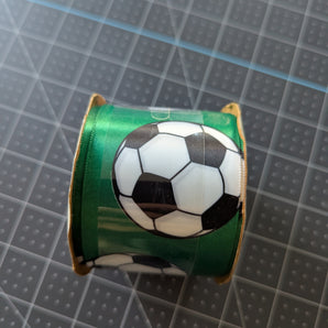 Green Offray Craft Ribbon with Soccer Balls - 3-yards